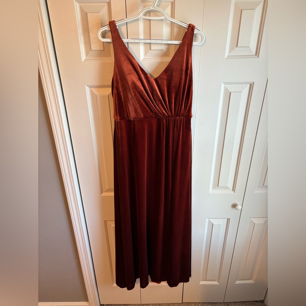 Burnt Orange Velvet Maxi Dress